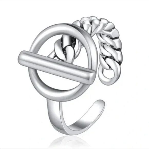 New Toggle 925 Sterling Silver Cuban Chain Ring Adjustable - Picture 2 of 9